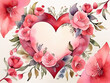 Valentine's day greeting card with watercolor heart and flowers