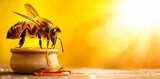 Fototapeta  - Bee With Honey Pot on World Bee Day 20 may