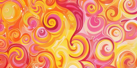 Wall Mural - Retro Psychedelic Swirls in Vibrant Orange Color Palette Artwork.