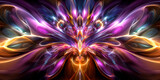 Fototapeta  - Captivating digital flower radiates with iridescent hues and fluid, fractal patterns, symbolizing growth and the beauty of mathematical artistry