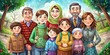 © Mr.Sheesh - Illustration of a young oriental family with many children Happy family photo