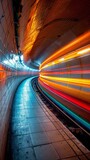 Fototapeta  - Illuminated Subway Tunnel at Night