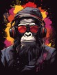 © positfid - a illustration cool ape with headphones, nodding to the rhythm of the music