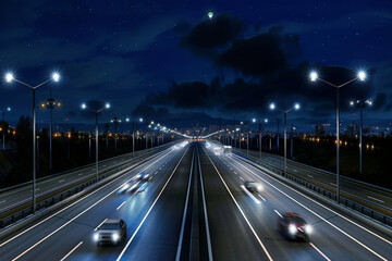 Wall Mural - A visionary concept of a highway lit by street lamps powered by kinetic energy from the vehicles 