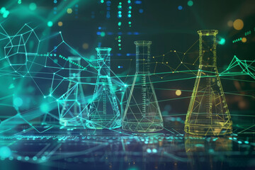 Aufkleber - A computer generated image of three beakers with a green and yellow background