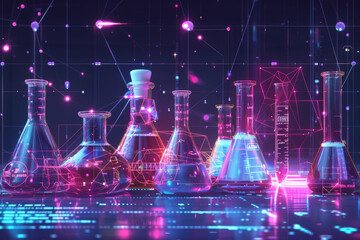 Poster - A computer generated image of three beakers with a green and yellow background