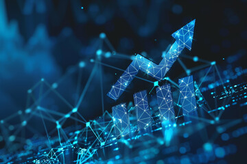 Poster - A blue and white image of a graph with a blue arrow pointing upwards