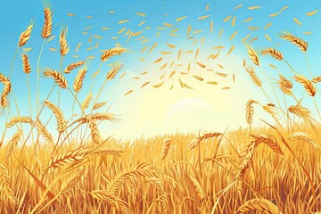 Aufkleber - A scenic wheatfield, perfect for bakery and grain companies, featuring abundant wheat ears and grains in the background. Generative AI.