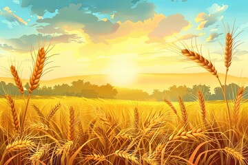 Aufkleber - A scenic wheatfield, perfect for bakery and grain companies, featuring abundant wheat ears and grains in the background. Generative AI.