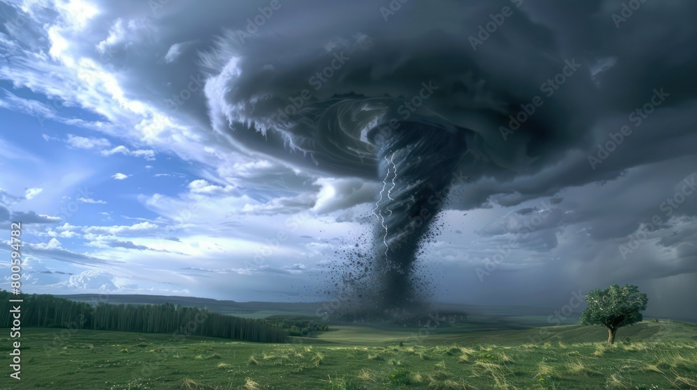 An awe-inspiring scene capturing a massive tornado touching down in ...