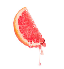 Wall Mural - Fresh grapefruit with dripping juice on white background