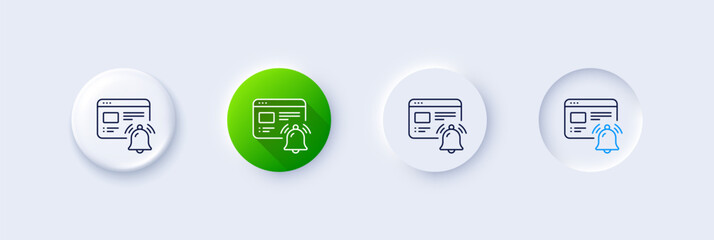 Poster - internet notification line icon. neumorphic, green gradient, 3d pin buttons. alarm reminder sign. we