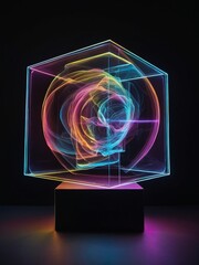 Poster - Realistic Hologram Projection Image in Futuristic Setting - Technology Conceptual Art