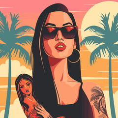 Wall Mural - A woman with a tattoo on her arm is wearing sunglasses