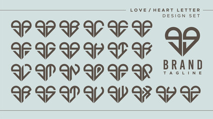 Wall Mural - Set of love heart lowercase letter G GG logo, number 9 99 design