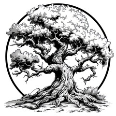 a robust oak tree with well-defined leaves, offering an impression of vitality and resilience in a c