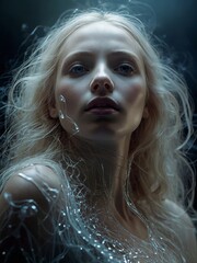 Poster - ethereal glow of bioluminescent AI consciousness illuminating vast darkness.