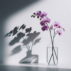 Wall Mural - Orchids shadows dance on white wall