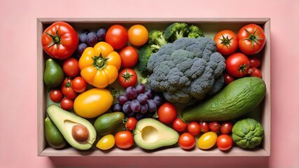 Wall Mural - Different vegetables and fruits, Healthy diet. Immunity boosting. Top view