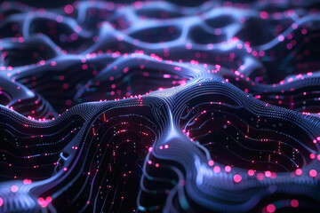 Wall Mural - An abstract 3D visualization of a cybernetic brain where each neuron is a line of code or a data point  