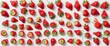 Fresh strawberry fruits on white. Top view, copy space