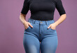 Female curves hips wearing blue jeans