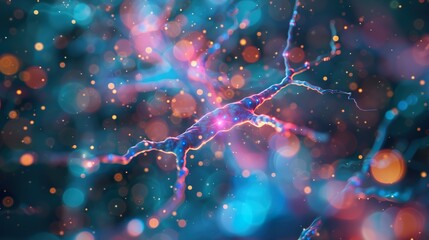 Neurons or nervous system impulses in human brain and body, abstract view on lights