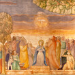 MILAN, ITALY - MARCH 6, 2024: The fresco of Pentecost  in the church Chiesa dei santi Nereo e Achileo by Vanni Rossi (1947).