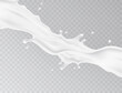 Milk splash pattern. 3d realistic white yogurt wave border isolated on transparent background. Vector milky flow package design