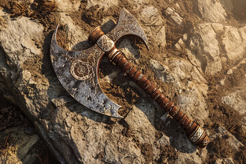 Wall Mural - Legendary hero's battle axe, passed down through generations as a symbol of valor.