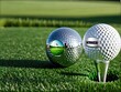 Golfball auf dem Grün - Symbolfoto KI generiert