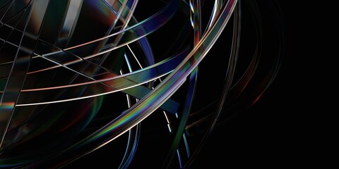 Poster - abstract rounded lines on a black background, 3d render
