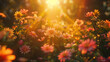 Summer Solstice Blooms: Flowers in the Warm Sunlight. Generative AI.