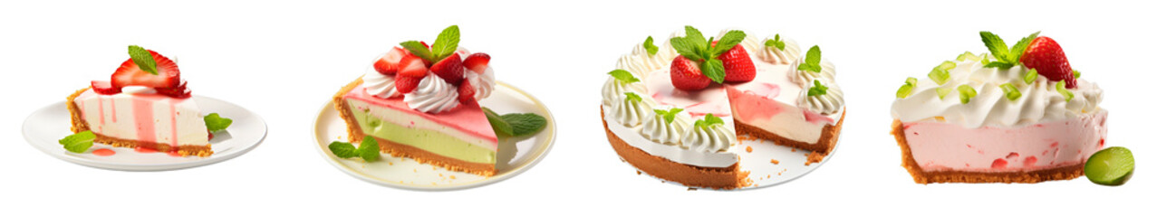 Collection of Strawberry Key Lime Pie isolated on transparent png background. Generative ai