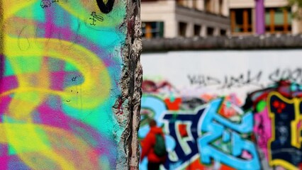 Poster - historic pieces of the berlin wall with people blur in germany 4k 25fps video