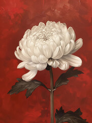 Wall Mural - White flower on red background