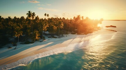 Poster - Aerial view of beautiful tropical beach at sunset. Panoramic image