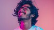 © Bi - confident Laughing expression natural face smile side away looking background isolated glasses wearing man hispanic Adult young boy indian male portrait excited yes success happy joy fashion cool