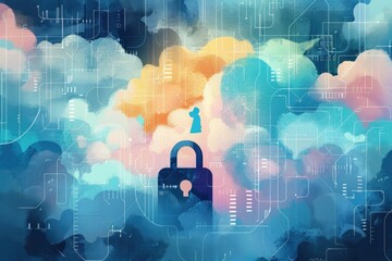Poster - Cloud technology with security padlock, suitable for IT concepts