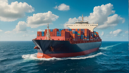 cargo ship with containers in a beautiful ocean transportation