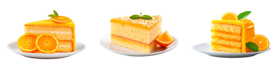 Poster - Collection of Orange Cake isolated on transparent png background. Generative ai