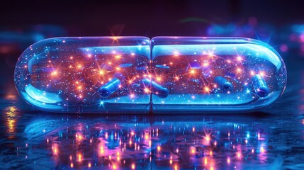 Aufkleber - bottle on a table filled with numerous colorful lights creating a vibrant and eye-catching display.