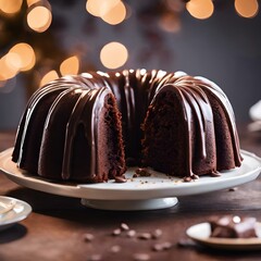 Poster - AI generated illustration of a Double Chocolate Bundt Cake with a Ganache Glaze