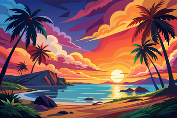 Wall Mural - The vibrant colors of a tropical sunset painting the sky