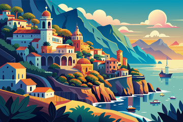 Wall Mural - The stunning Amalfi Coast in Italy, with its dramatic cliffs, charming seaside towns, and panoramic views of the Mediterranean