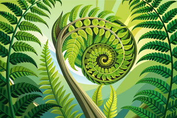 Poster - The intricate patterns of a fern unfurling in the sunlight