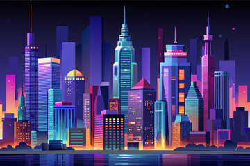 Fototapete - Modern city skyline outline at night
