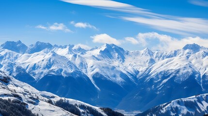 Wall Mural - Panoramic view of the snowy mountains in the French Alps.