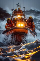 A group of people in a boat on the water, AI