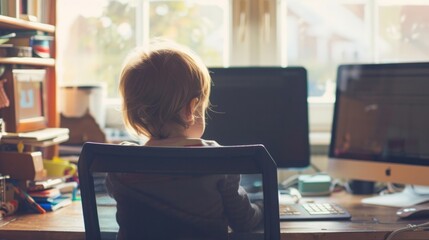 Poster - Little Girl Sitting in Chair at Desk